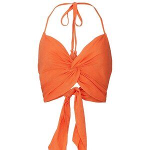 Orange Halter Tie Crop Top, XS